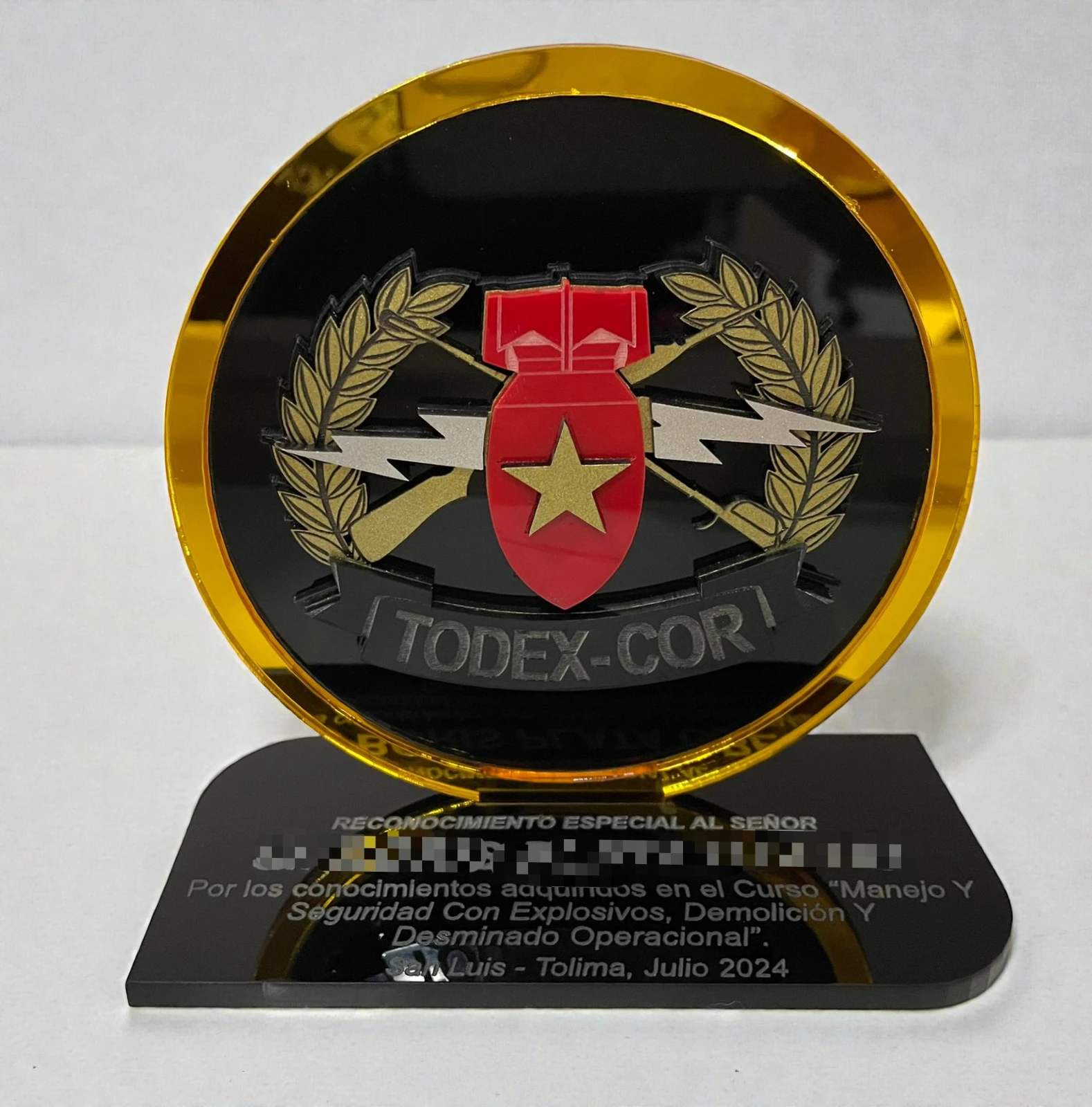 Reconocimiento redondo base acrílico